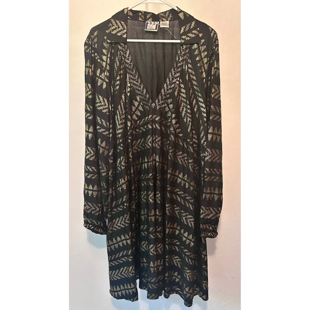 Take Two Clothing Co Womens 3X Black Gold Metallic Geometric Tunic Dress Rayon